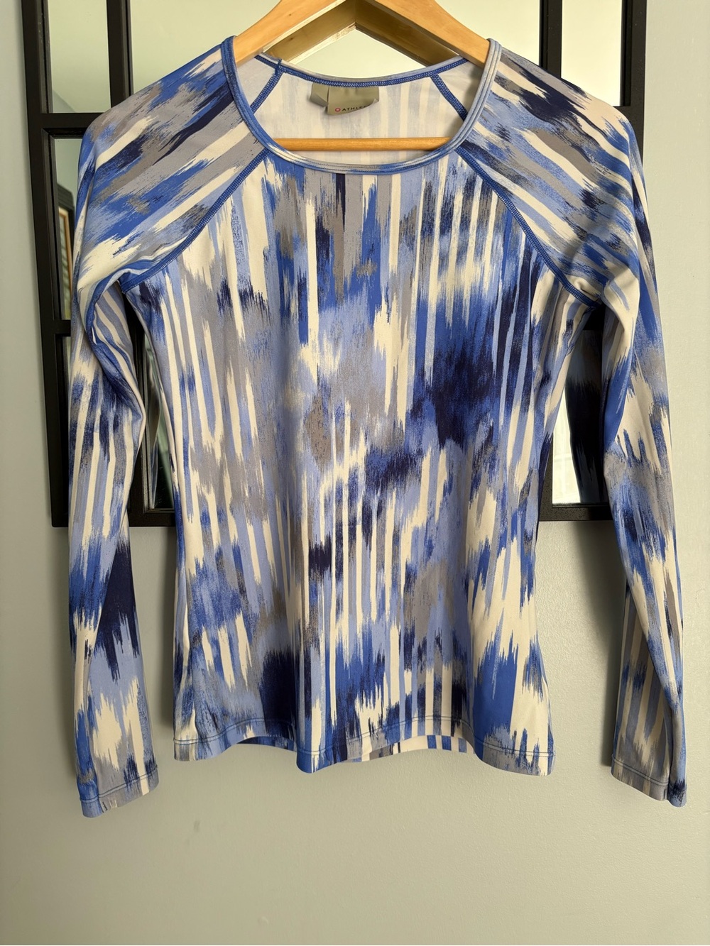 Athleta Blue and White Long-Sleeve Active Top